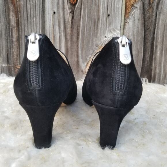 Square Toe Pumps Adrienne Vittadini Lave Size 8.5 Black Suede Leather Pilgrim - Picture 6 of 15